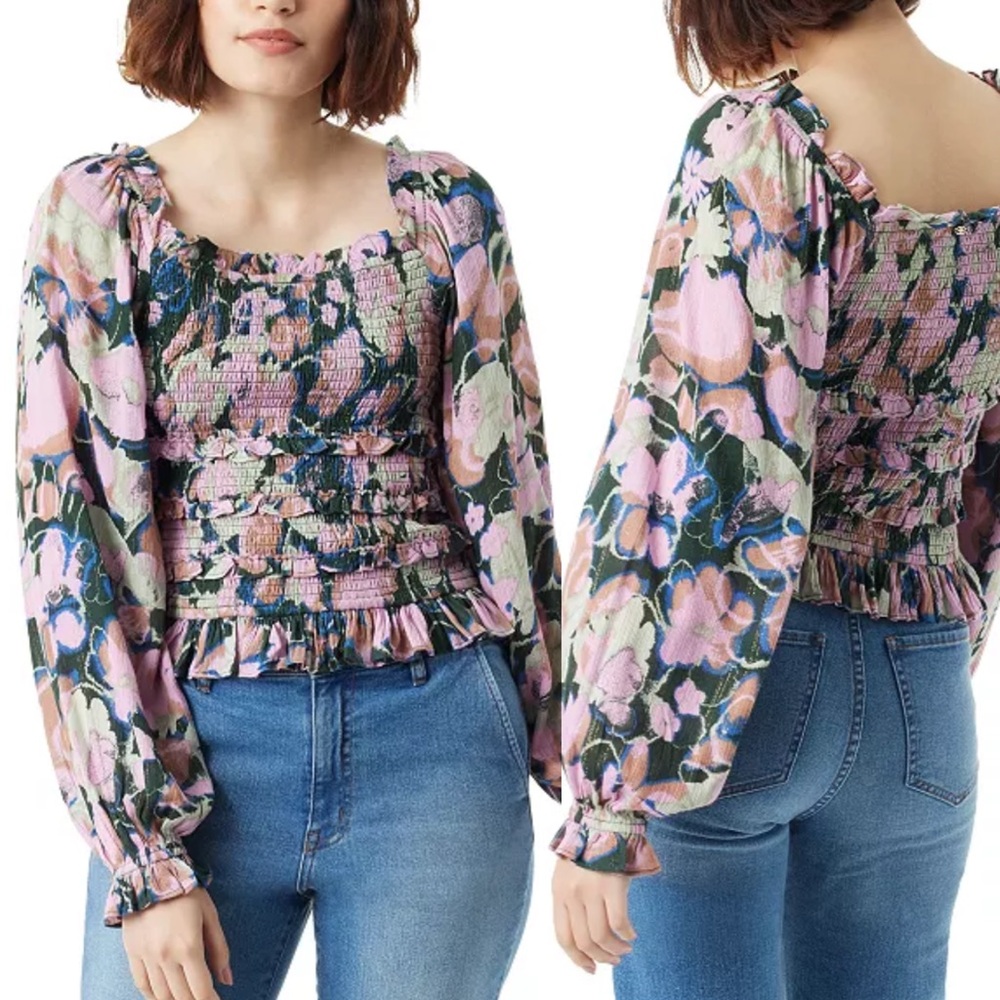 C077 - Sam Edelman Floral Smocked Blouse